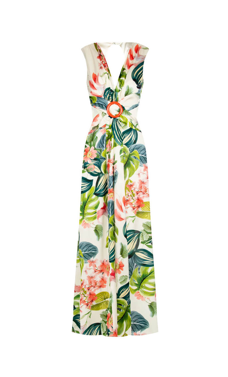 ΦΟΡΕΜΑ SATIN FLORAL ΜΕ CUT-OUT ΑΝΟΙΓΜΑΤΑ