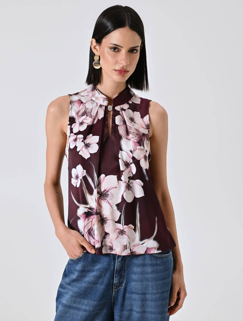 TOP FLORAL ΜΕ ΚΟΥΜΠΙ ΣΤΡΑΣ