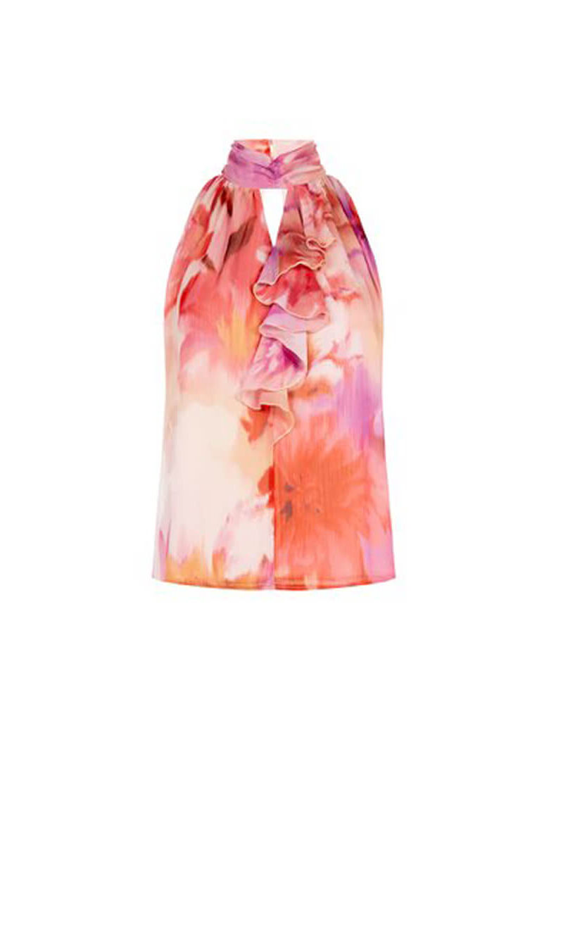 TOP HALTER FLORAL ΜΕ ΒΟΛΑΝ